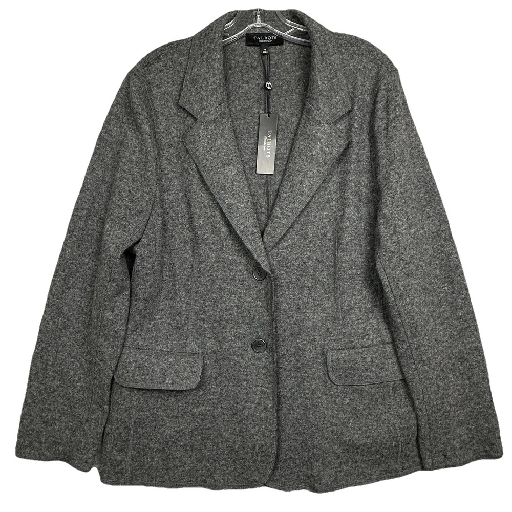Talbots Blazer Jacket Women's Size 16 Gray Wool Blend Classic Career Pockets NWT - Picture 1 of 12